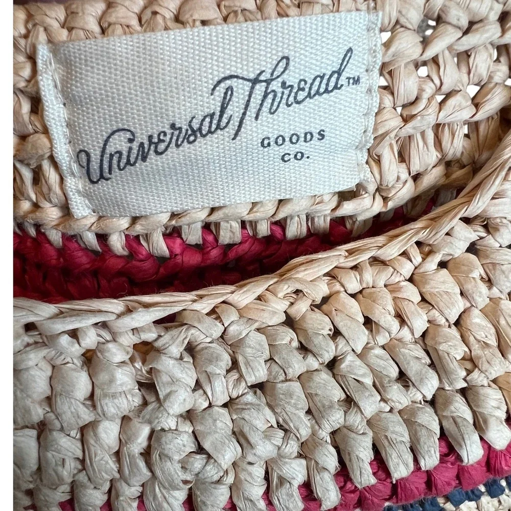 NWT‎ Universal Thread Women's Raffia Hobo Bag Tan Red Blue Stripe Shoulder Tote